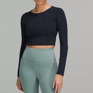 Black Lululemon Wunder Train Cropped Long Sleeve Shirt